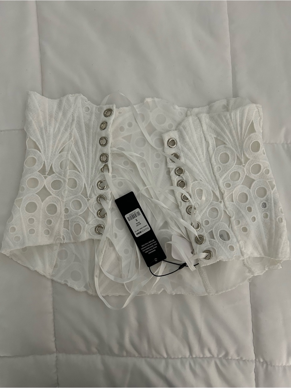 Fashion Nova White Lace-Up Corset Crop Top